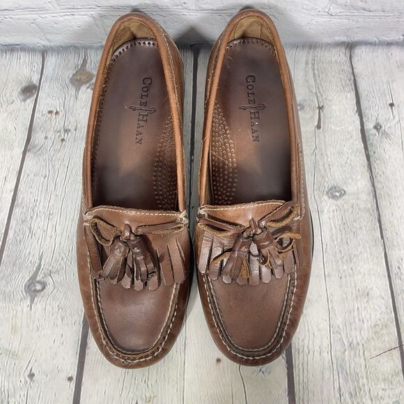 Cole Haan Loafer Shoes Men Size 9D Brown Leather Slip On Tassel Preppy Office - Picture 8 of 13